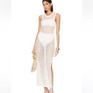 LNA Cover Up - Ry Open Knit Sweater Dress in White